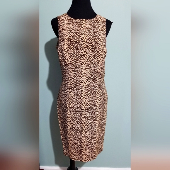 Vintage 90s Maggy London Silk Leopard Print Sheath Dress - Picture 1 of 12